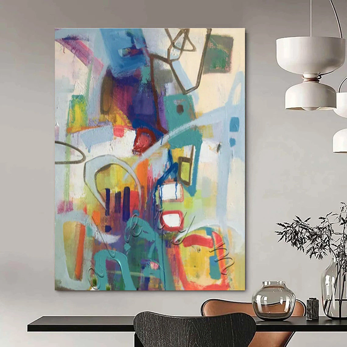 Custom Hand-Painted Abstract Wall Art for Cottage Bedroom Bedspread Storage Chest Wall & Living Room Coffee Table Lower Shelf Wall DLZ1774