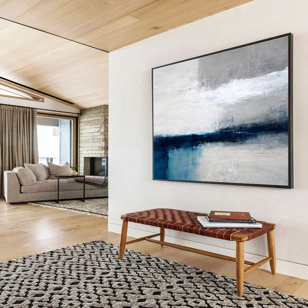 Grey Blue Minimalist Abstract Painting THY052