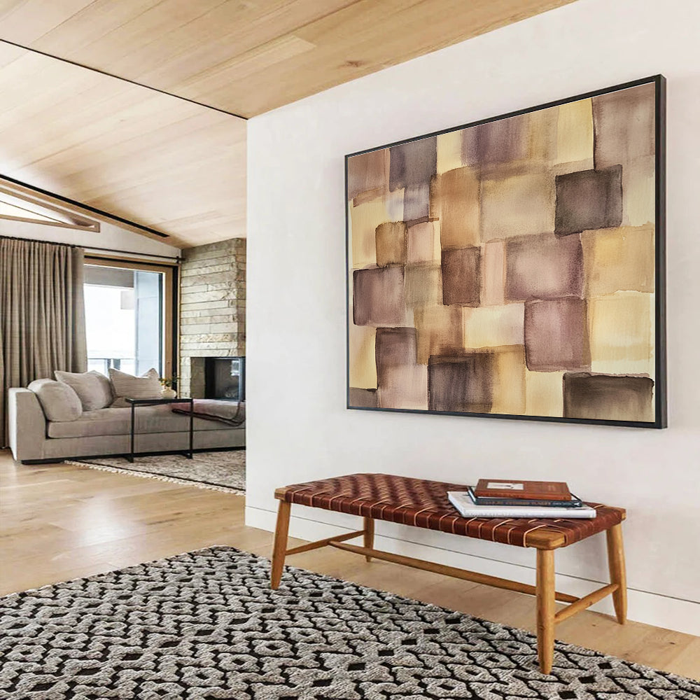 Brown and Purple Square Abstract Painting with Soft Color Blends DYP617