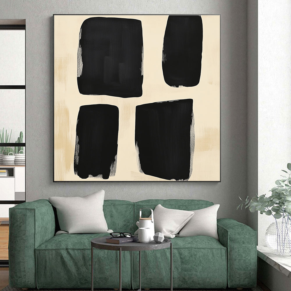 Black Beige Rectangular Forms Abstract Painting GER829