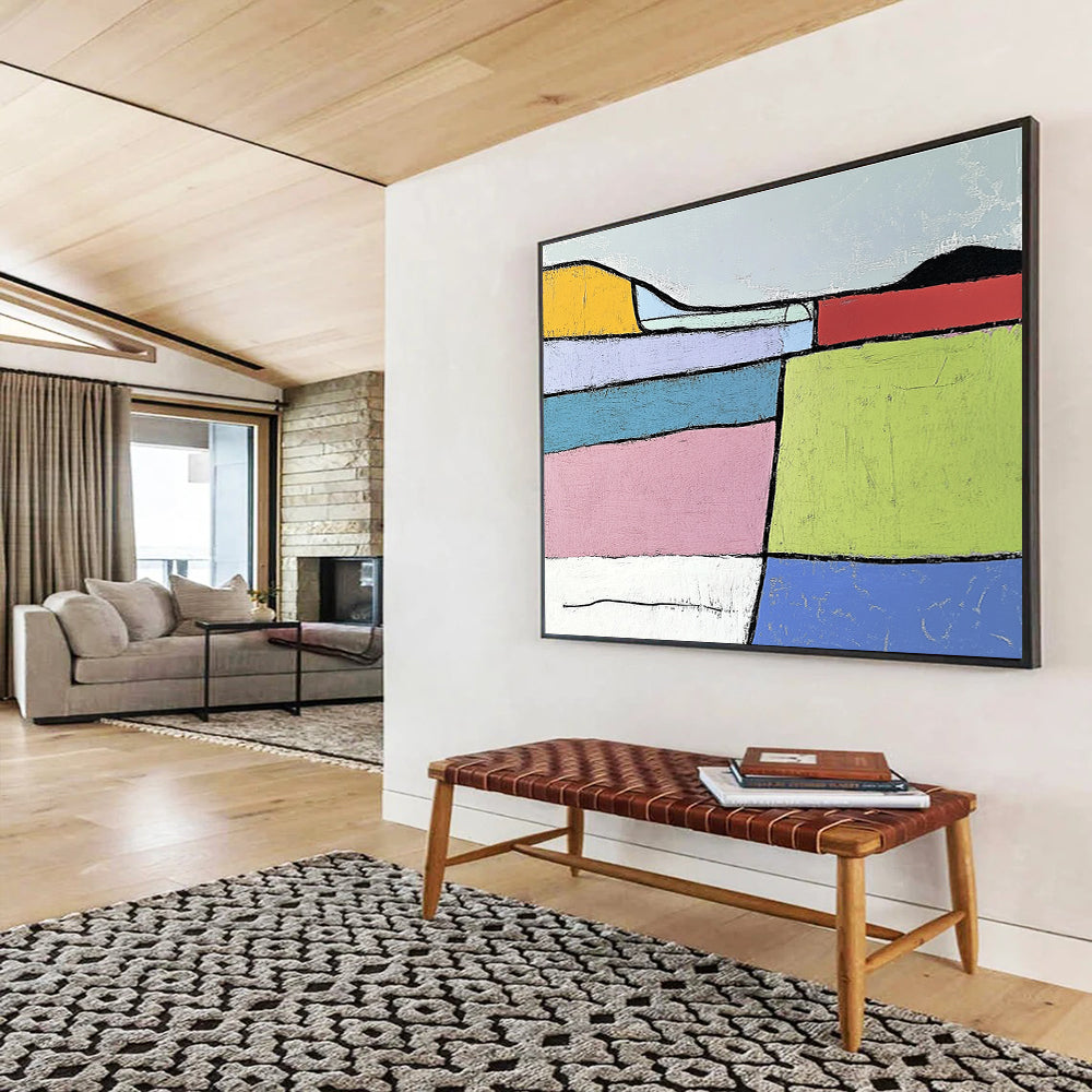 Colorful Geometric Landscape Abstract Painting with Bold Shapes DYP222