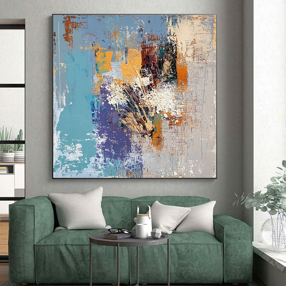 Blue Purple Orange Abstract Painting with Textured Layers GER759