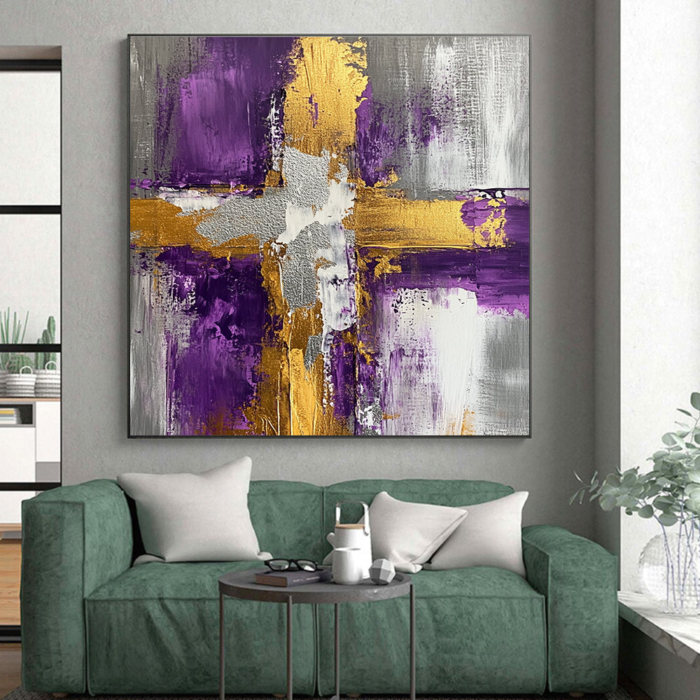 Purple Gold and Gray Abstract Painting with Opulent Accents GER521