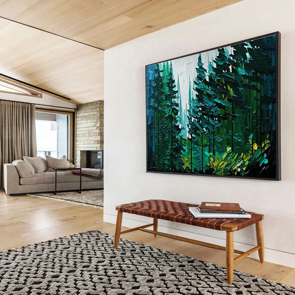 Forest Texture Abstract Painting with Greens and Blues THY308