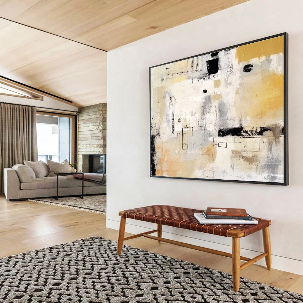 Beige Grey Black Abstract Geometric Painting THY060