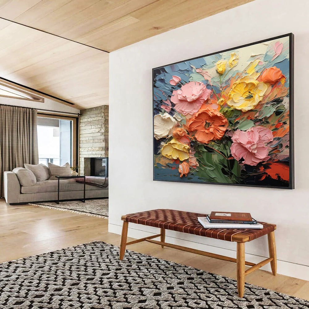 Impasto Flower Bounty Abstract Painting with Soft and Bold Colors THY309