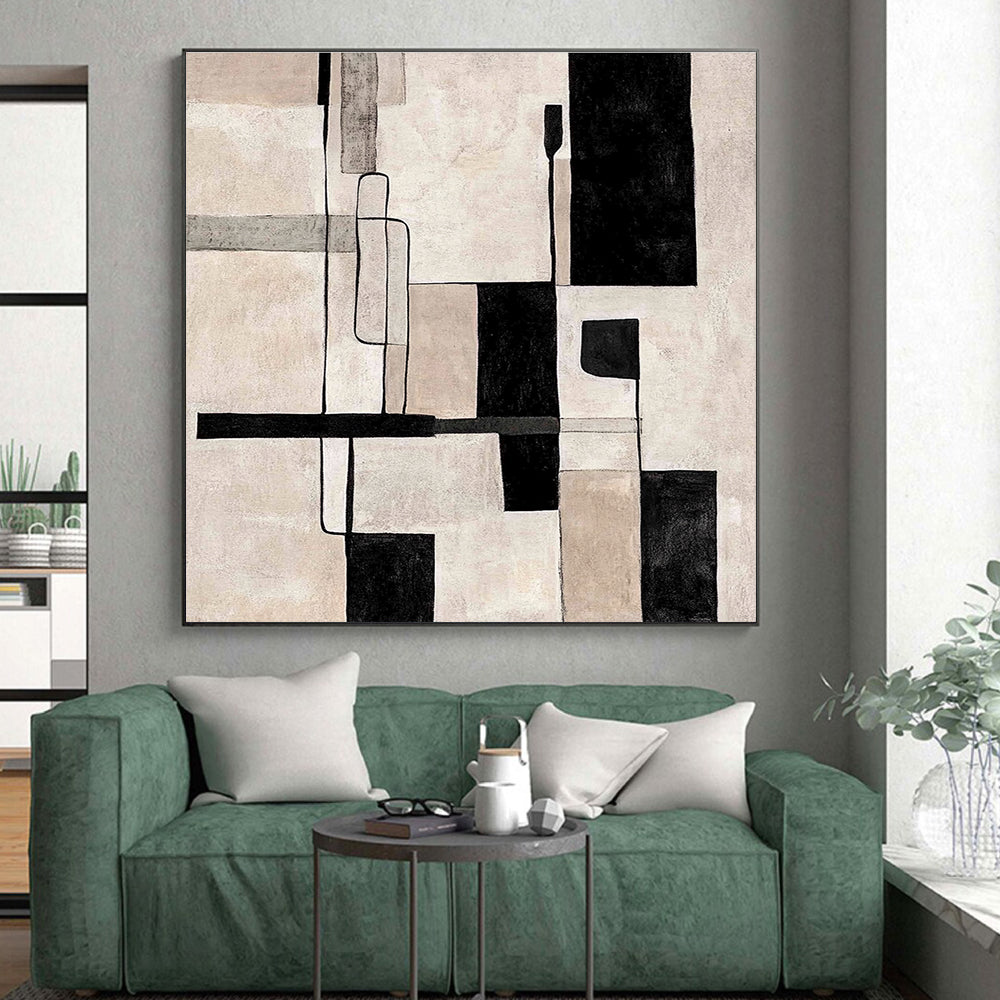 Monochromatic Geometric Abstract with Black, White, and Beige GER322