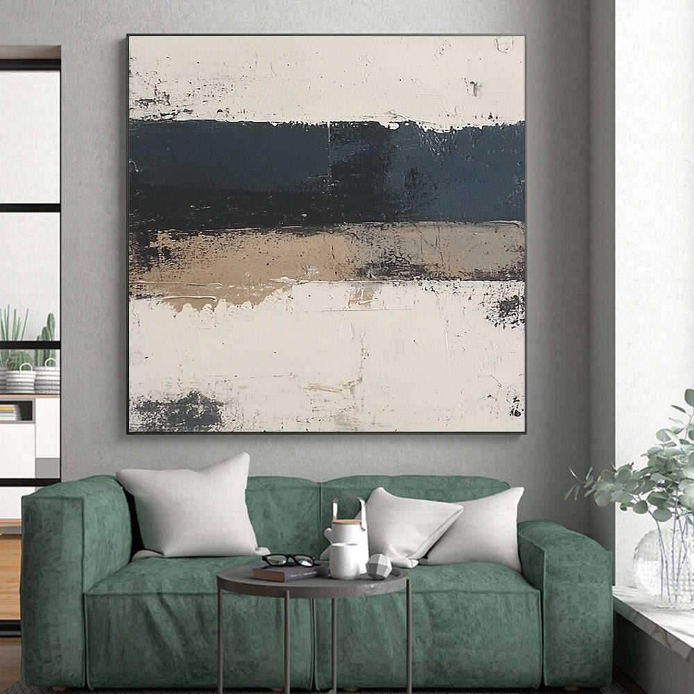 Black and Beige Abstract Painting with Textured Layers GER500