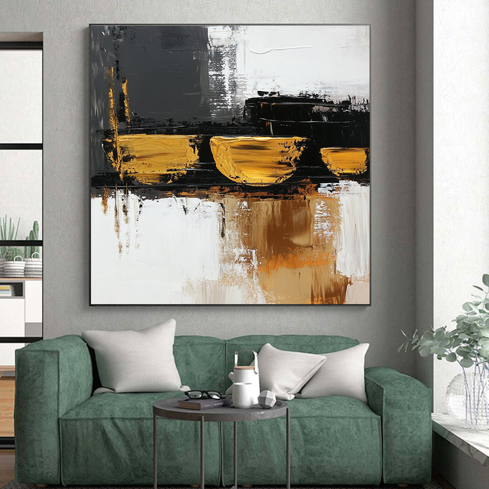 Gold Accent Abstract with Black White and Gray Layers GER368