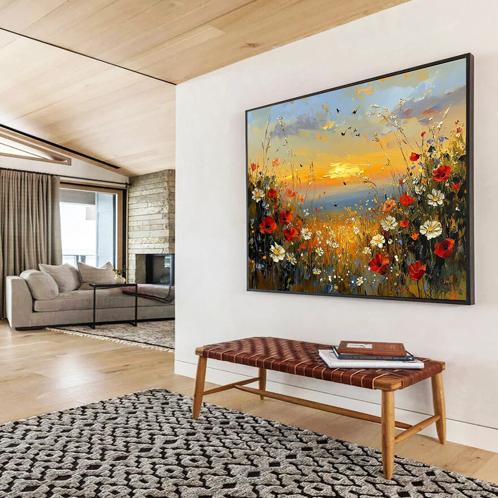 Flower Field Sunset - Impressionist Landscape Painting DYP056