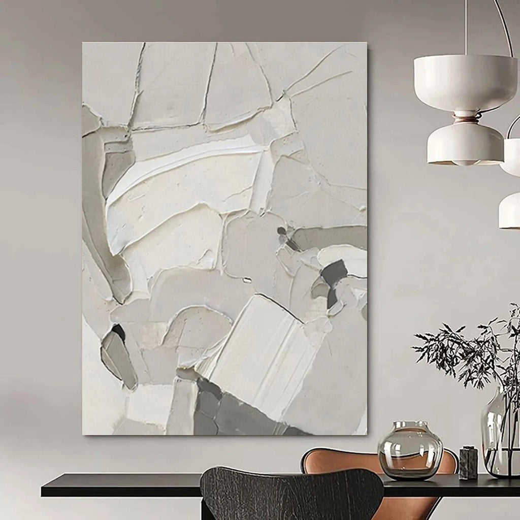 Beige Textured Abstract Painting with Fragmented Shapes ADGE509