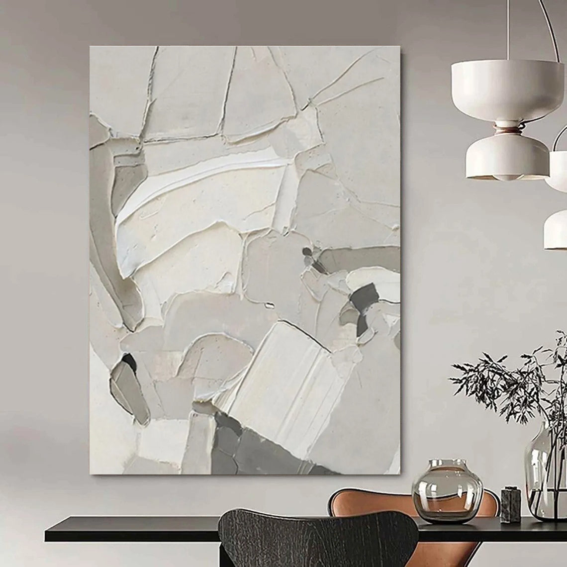 Beige Textured Abstract Painting with Fragmented Shapes ADGE509