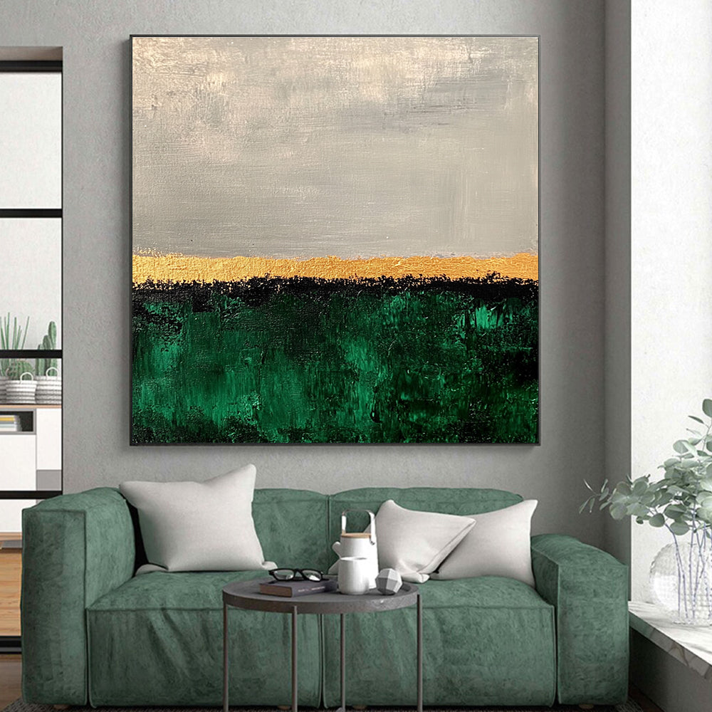 Green Gold Abstract Painting with Horizontal Layers GER819