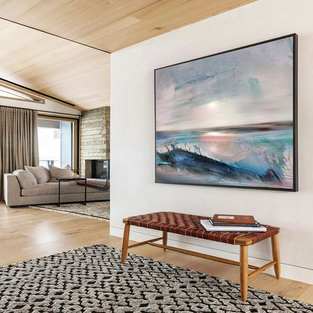 Sea and Sun Abstract Painting with Pastel and Blue Tones THY148