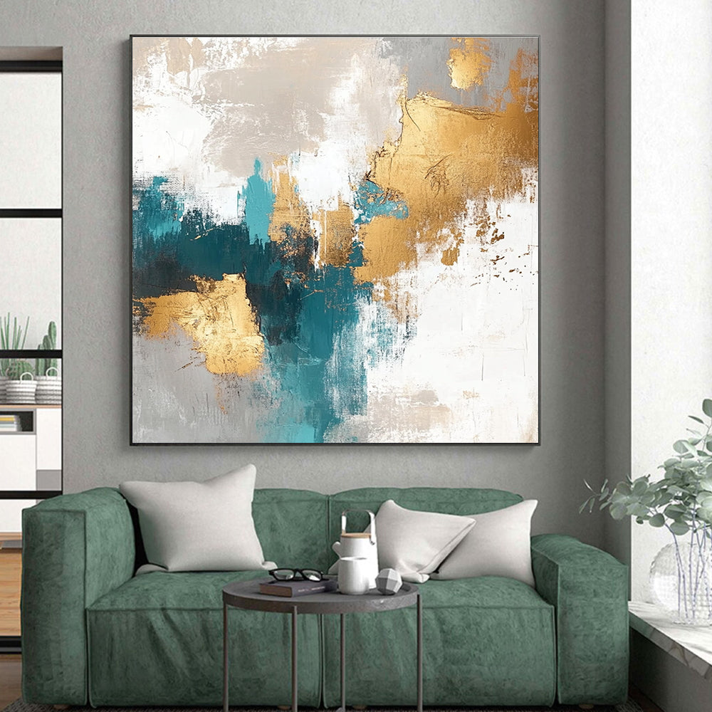 Teal - Gold Abstract with Gray, White, and Beige GER328
