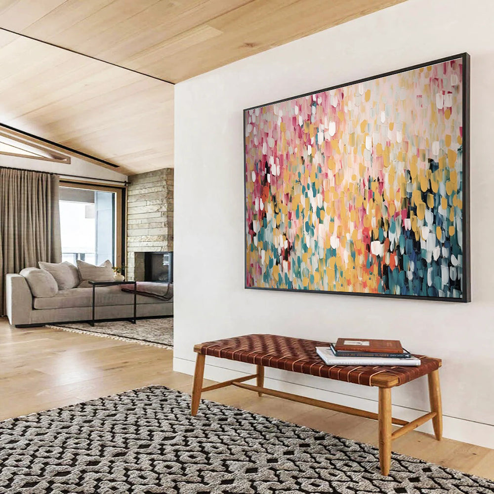 Pastel Color Block Abstract Painting with Pink, Yellow, and Blue Hues THY166