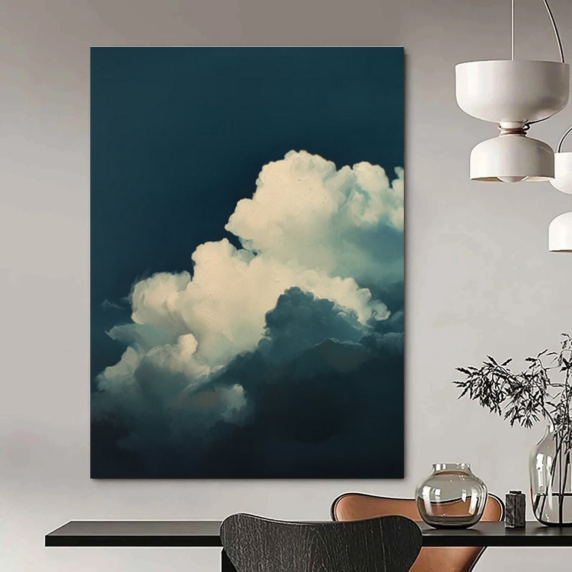 Dark Blue White Cloud Abstract Painting ADGE015