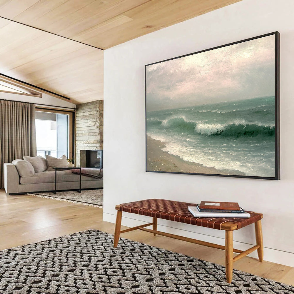 Realistic Sea Waves Abstract Painting with Soft Sky DYP156