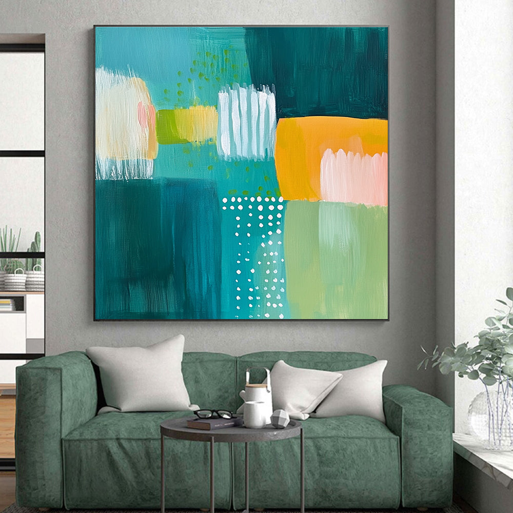 Teal Green Color Blocks Abstract Painting GER867
