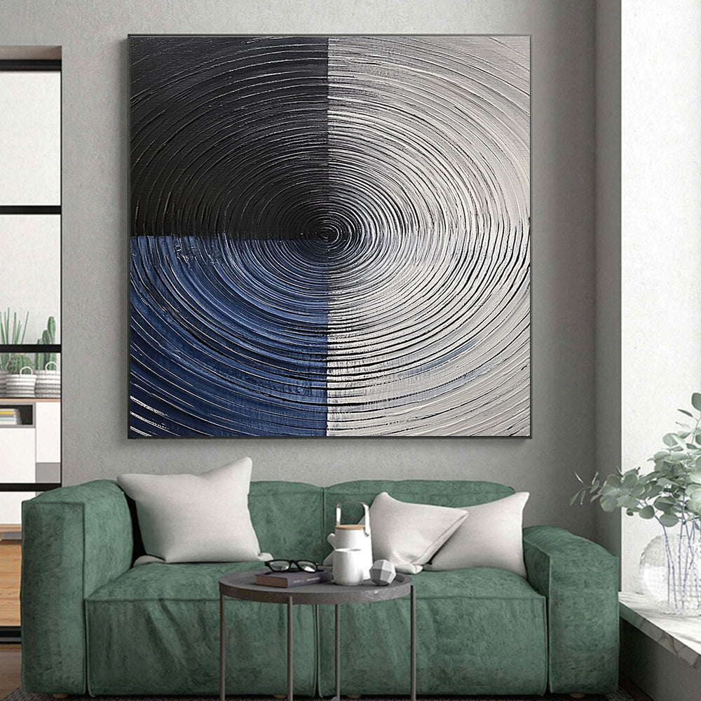 Black White Blue Circles Abstract Painting GER832
