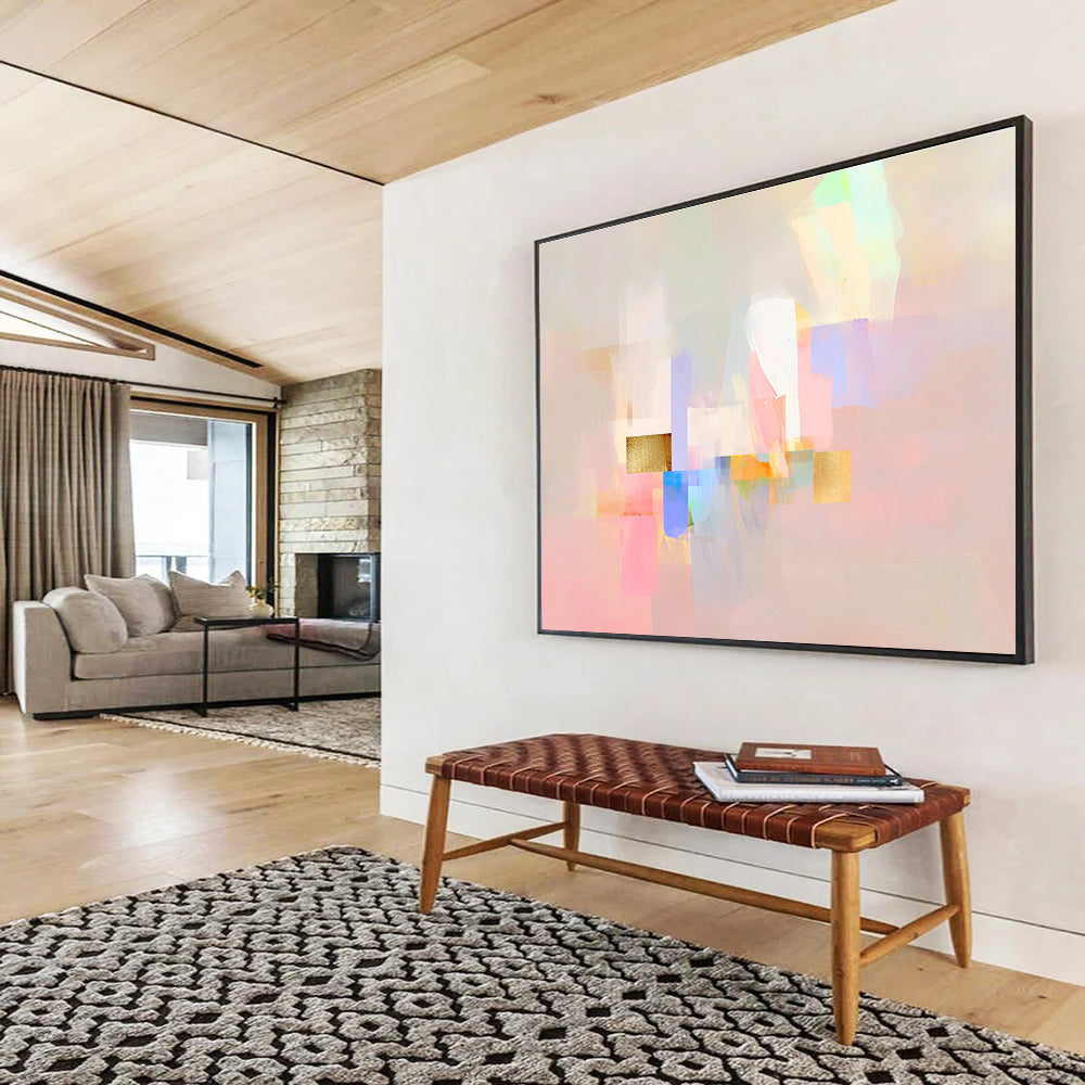 Soft Color Block Abstract Painting with Gold Accents DYP204