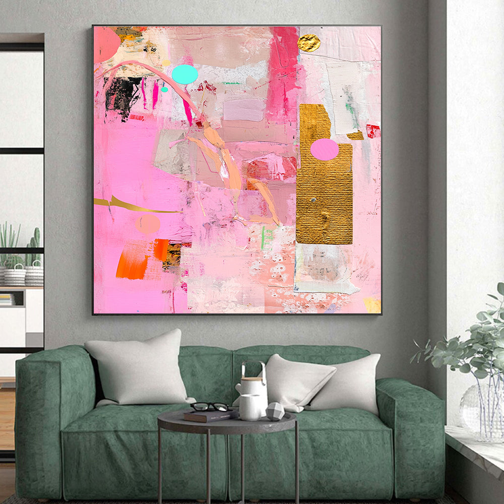 Pink Collage - Style Abstract with Gold and Colorful Accents GER257