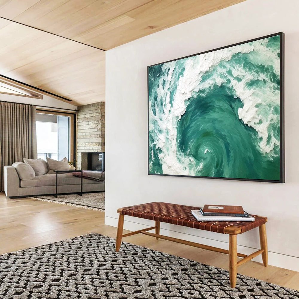 Turquoise White Ocean Swirl Abstract Painting THY063