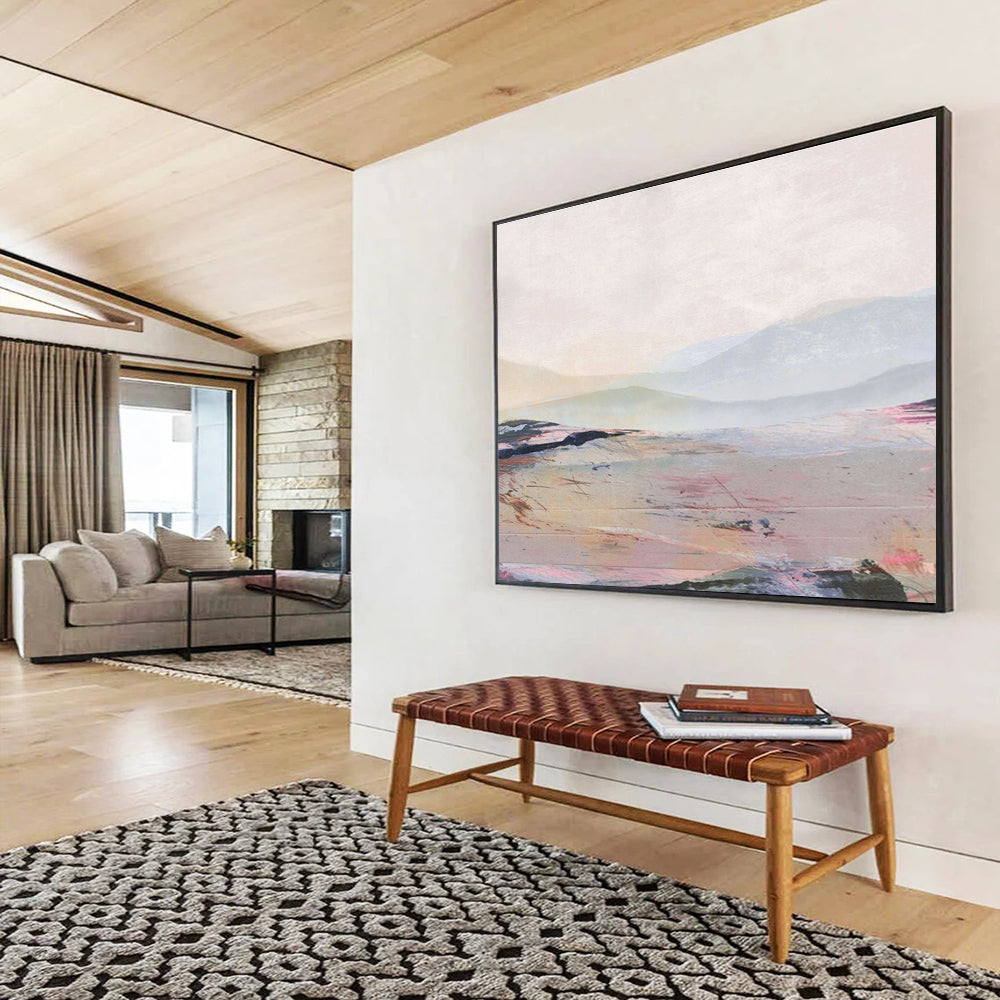 Pastel Mountain Abstract Painting with Soft Color Blends THY129