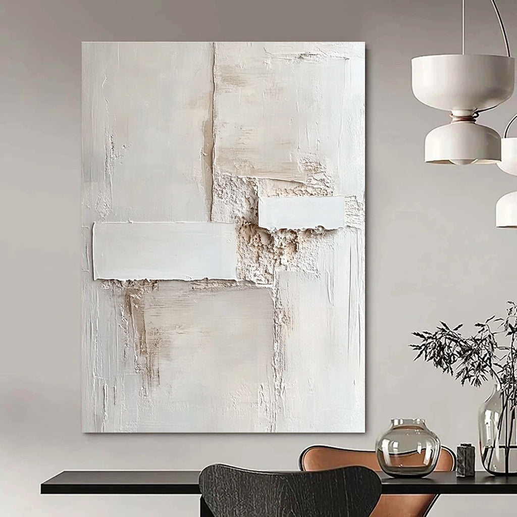 Abstract artwork featuring an off-white wall with a textured finish and subtle shades of white creating depth and visual intrigue.STSC1157