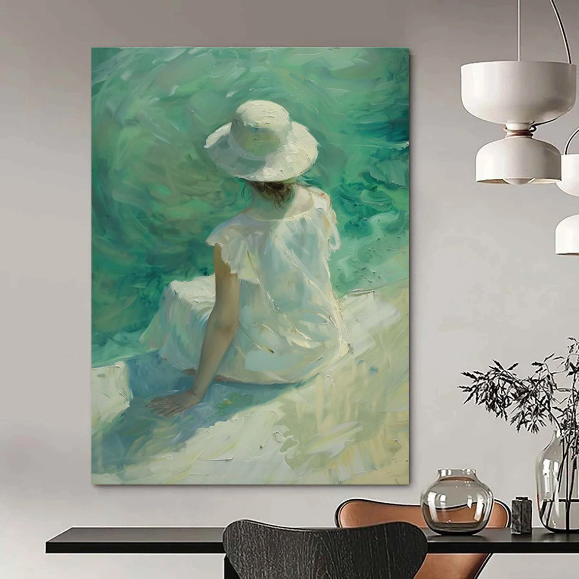 Soft - colored Woman by the Sea Abstract Painting ADGE088