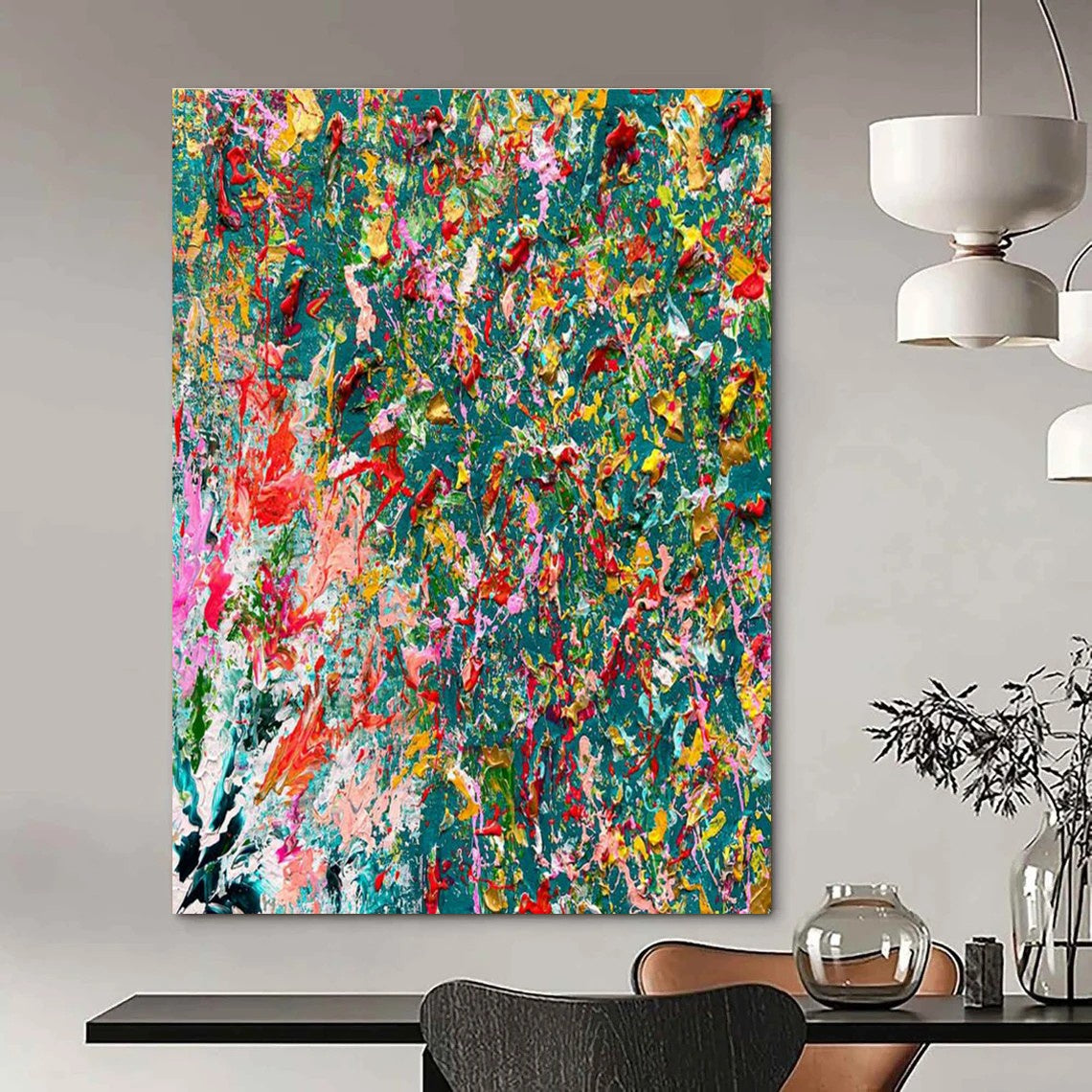 Hand-Painted Abstract Wall Feature for Dining Room Bay Window & Cottage Entryway Sidelight DLZ2382
