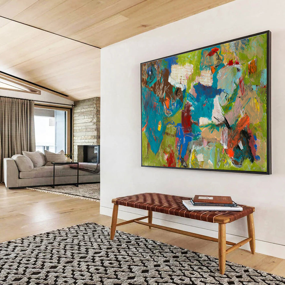 Bold Color Abstract Painting with Green, Blue, and Red Tones THY237