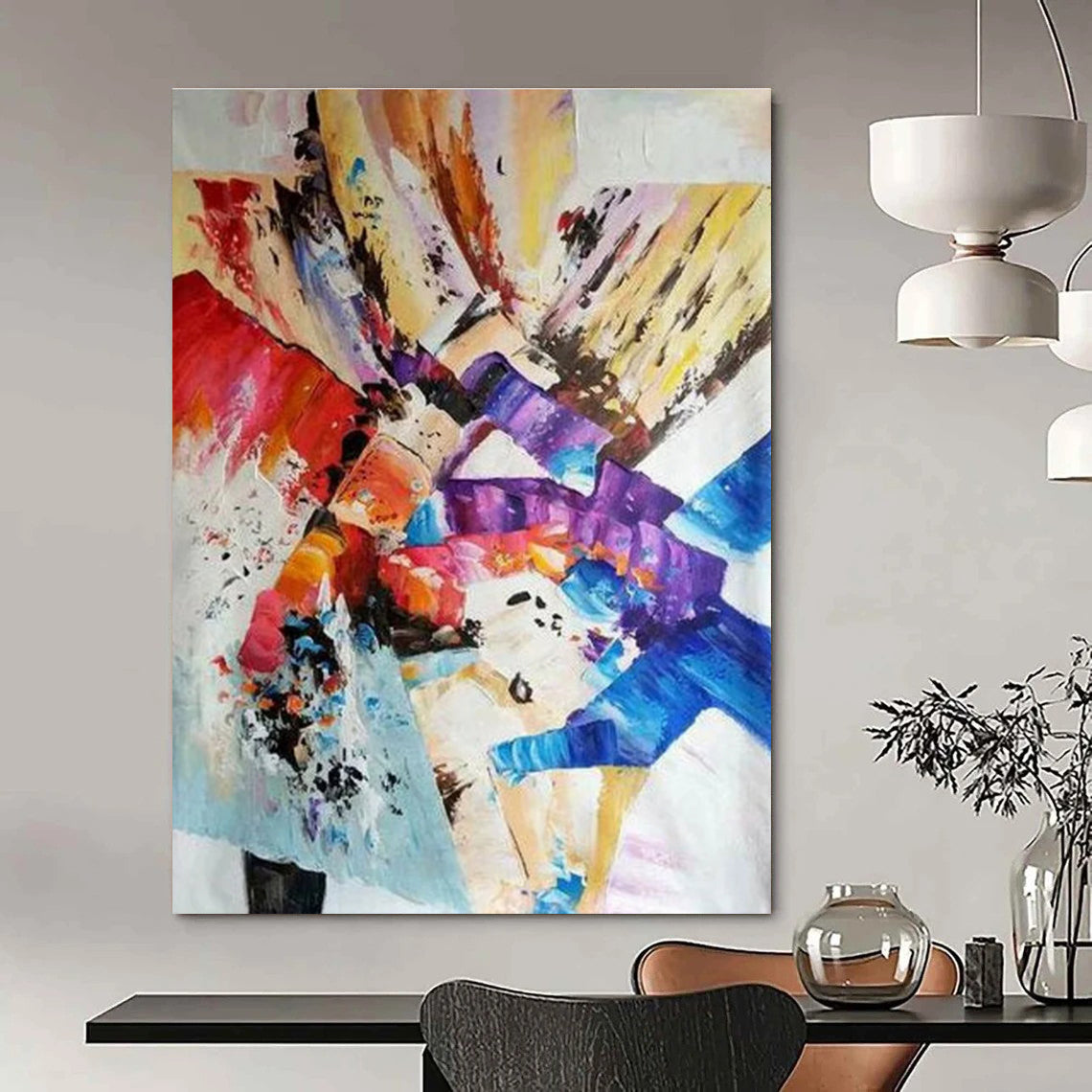 Colorful Cubist - inspired Abstract Painting with Fragmented Forms ADGE418