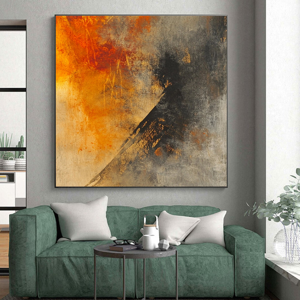 Orange Gray Abstract Painting with Textured Layers GER800