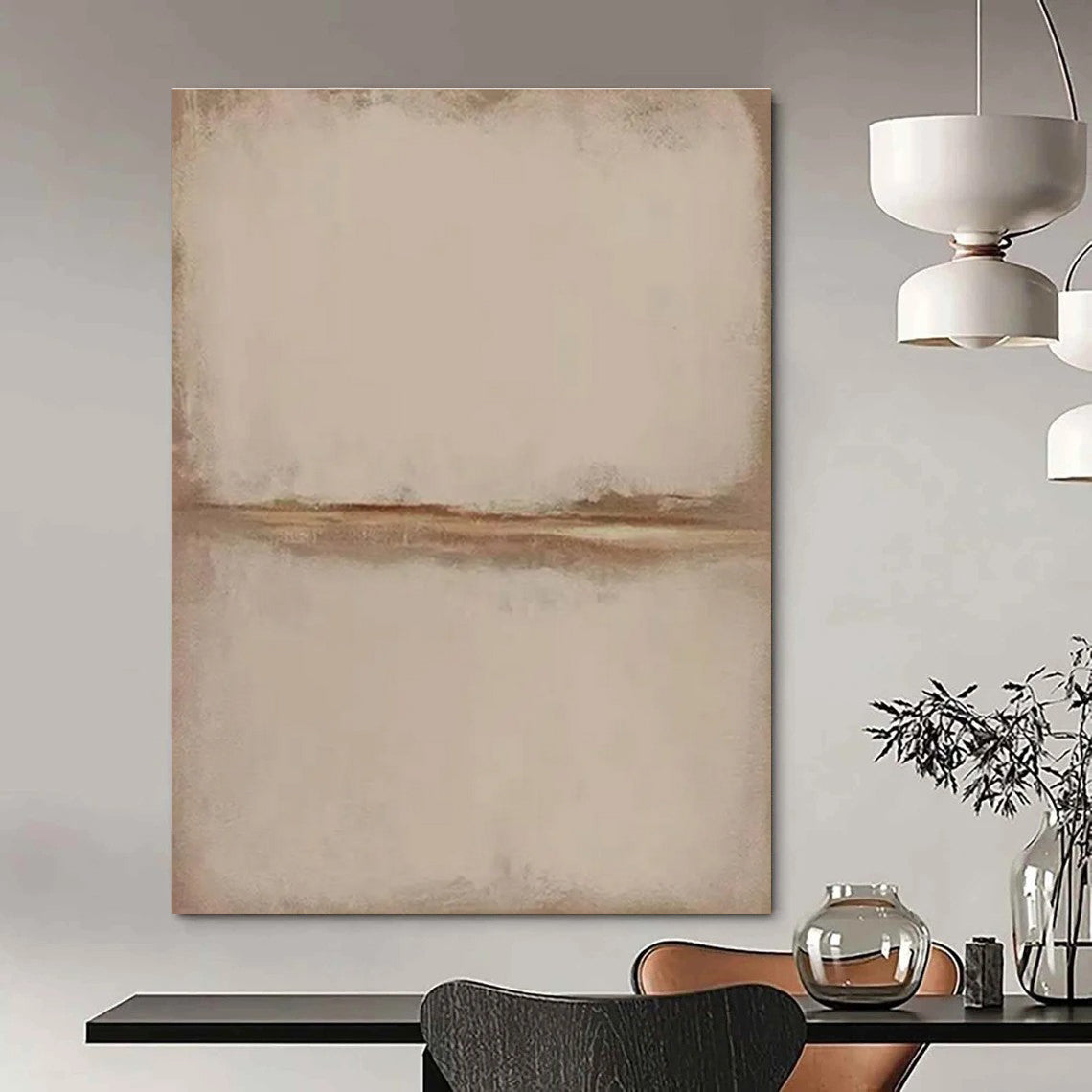 Beige Minimalist Abstract Painting with Subtle Line ADGE494