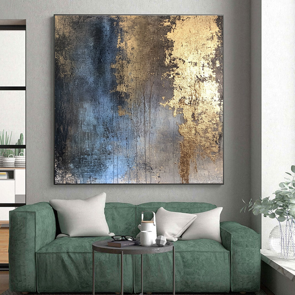 Blue and Gold Abstract Painting with Elegant Color Fusion GER094