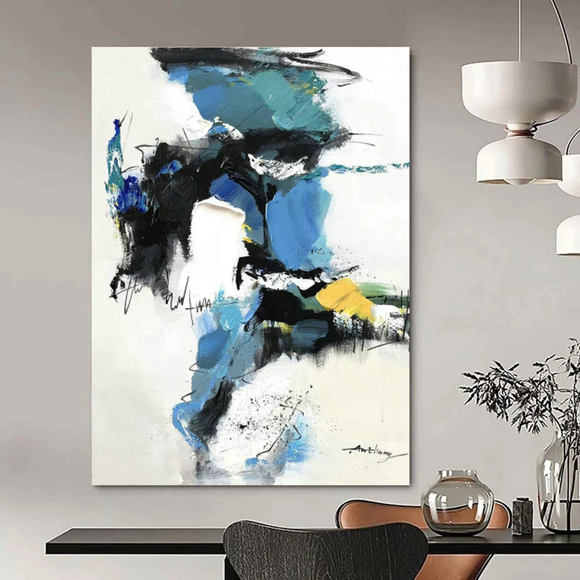Custom Hand - Painted Abstract Art for Cottage Entryway Dog Runs and Office Utility Rooms DLZ0791