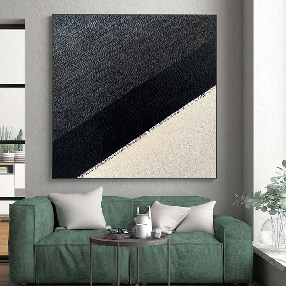 Black and Gray Diagonal Textured Abstract Painting GER215