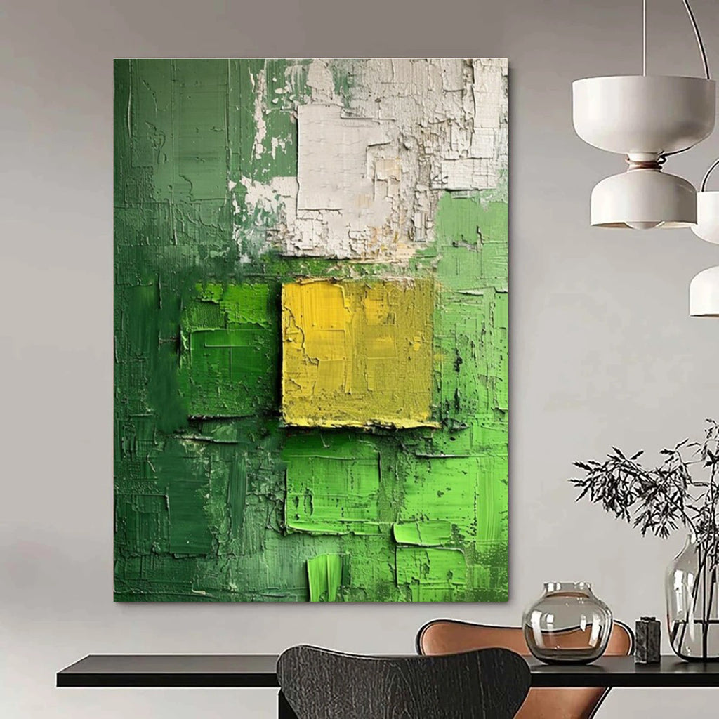 Green Yellow White Textured Abstract Painting ADGE029