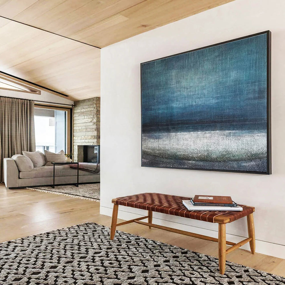 Textured Sea Abstract Painting with Deep Blue and White Tones THY154