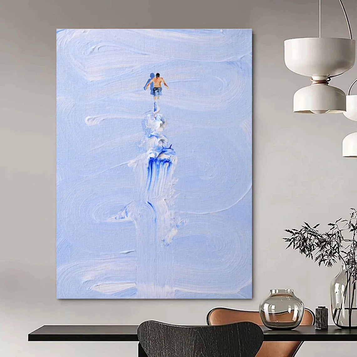 Blue and White Water Figure Abstract Painting ADGE327