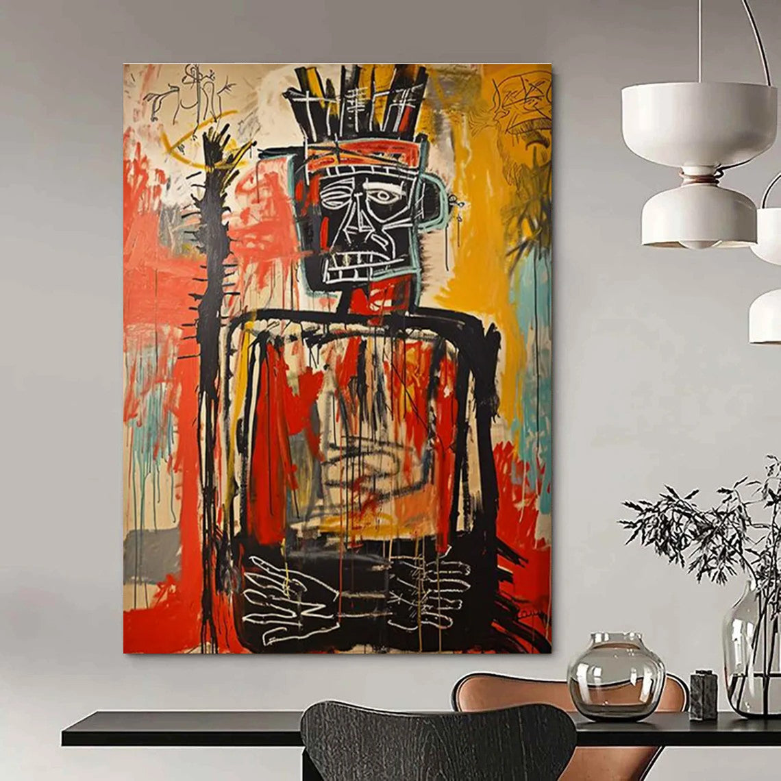 Tribal Chief Figure with Dripping Paint Abstract Painting ADGE108