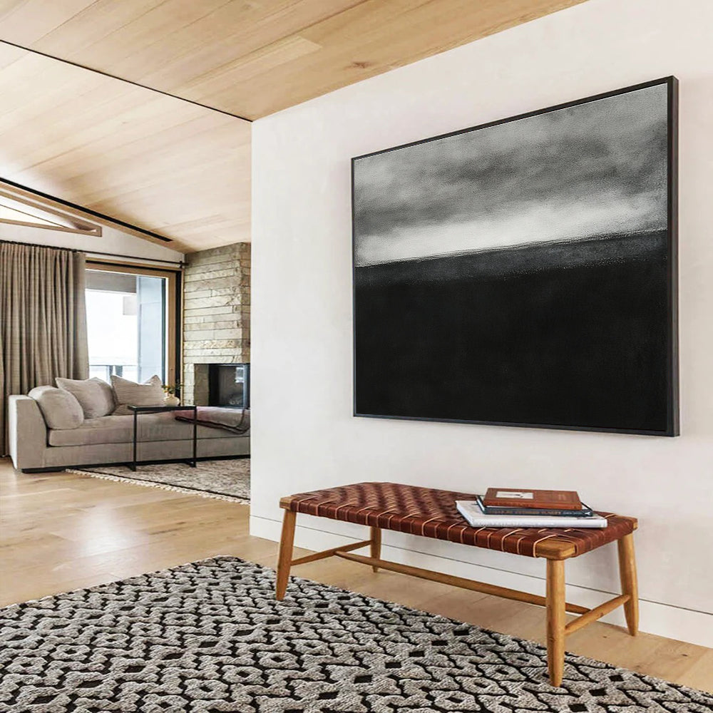Black and White Sea Horizon Abstract Painting DYP093