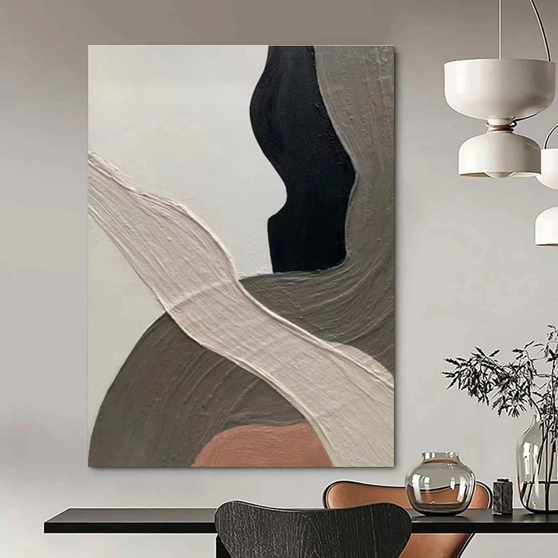 Close - up of Neutral Abstract Painting with Intricate Curves ADGE523