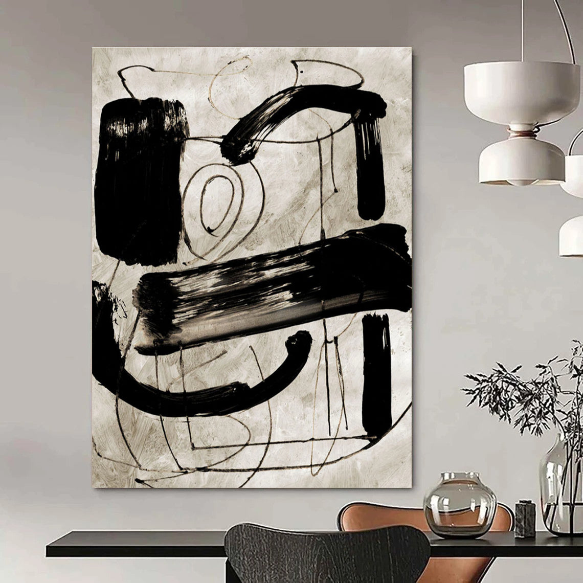 Black and White Bold Brushstrokes Abstract Painting ADGE169