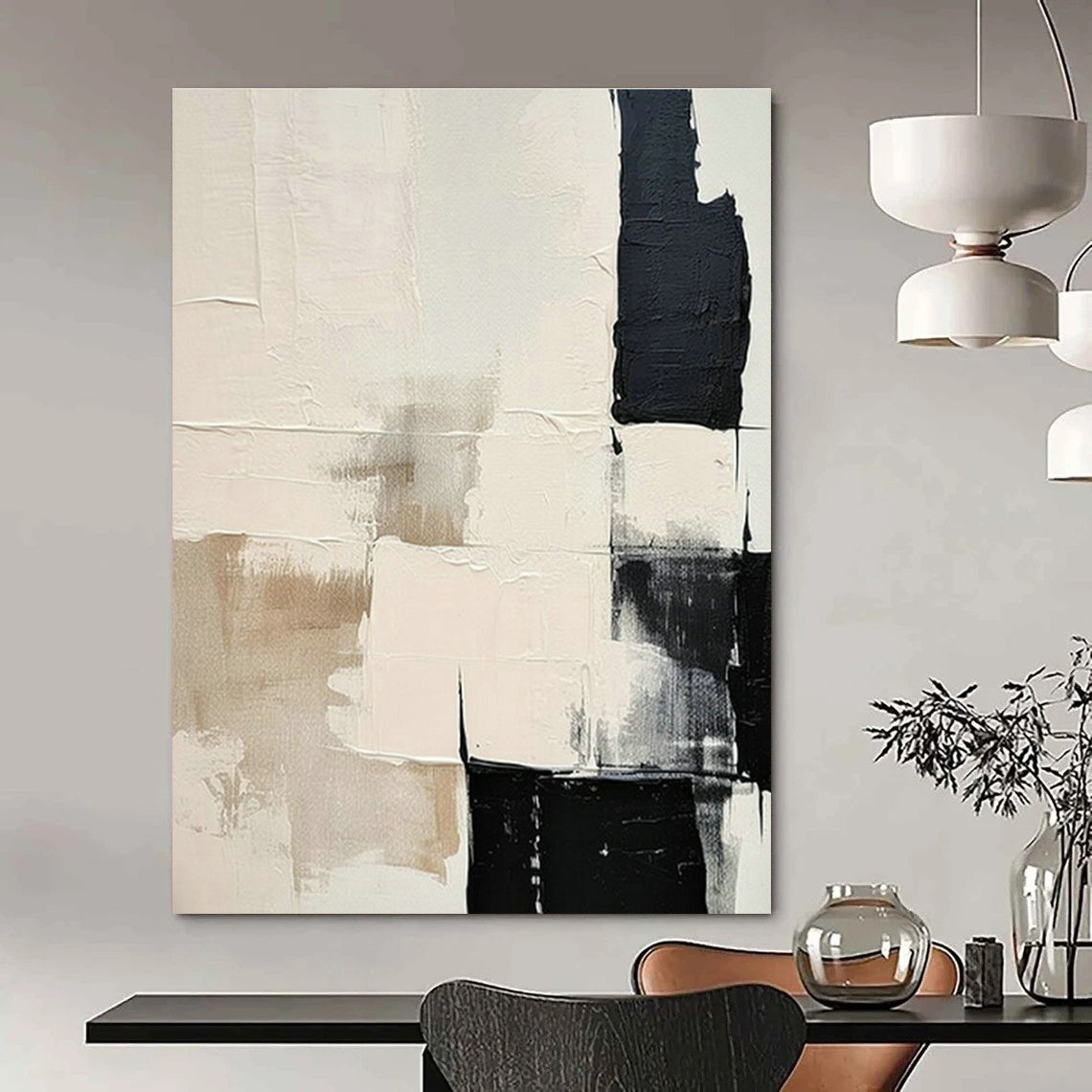 Large Customizable Hand-Painted Abstract Canvas for Living Room Window Seat Bay and Bedroom Nightstand Wall DLZ1875