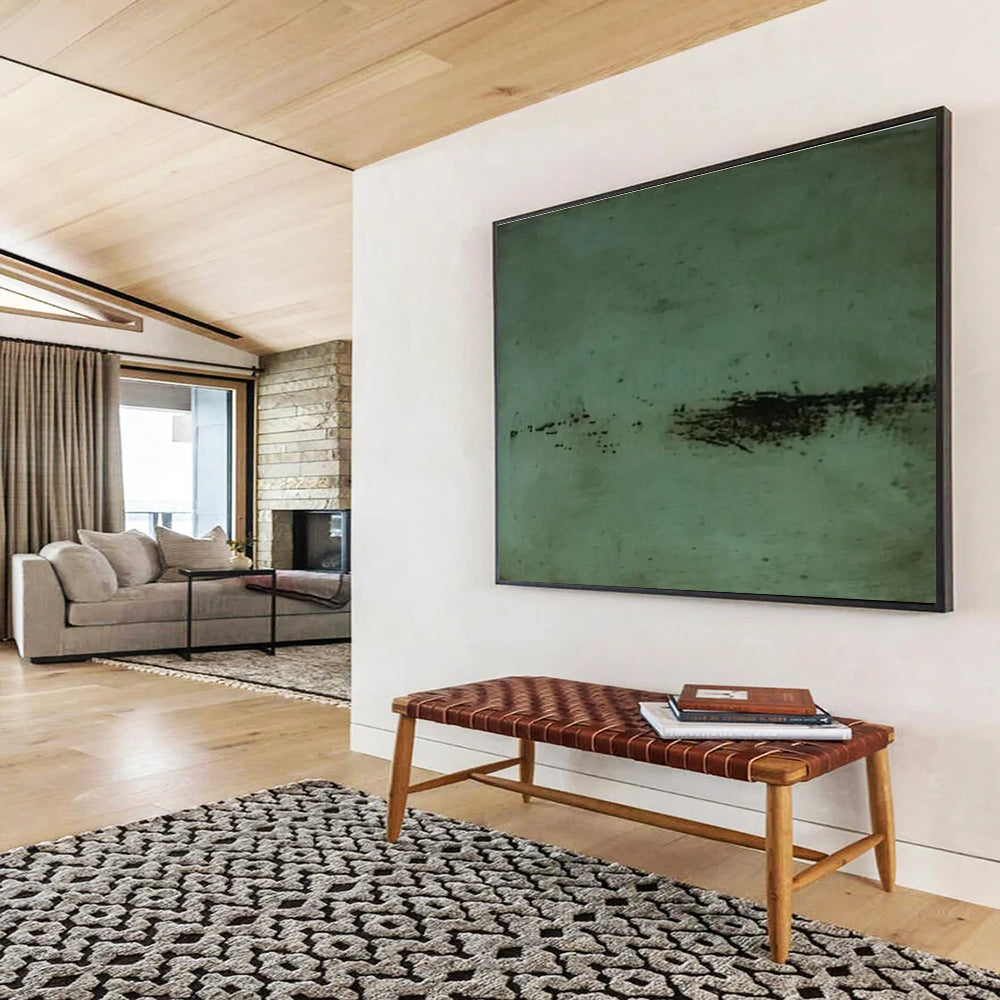 Green Textured Abstract Painting with Minimalist, Organic Feel THY395