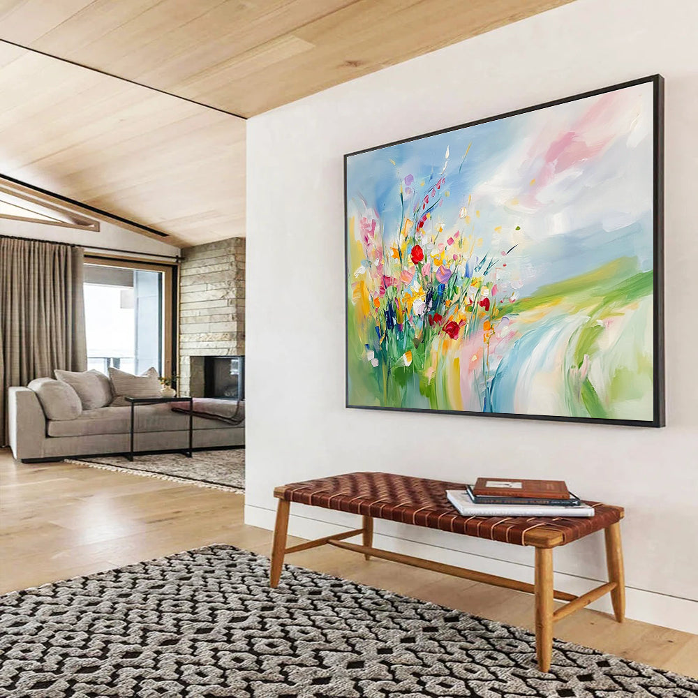 Colorful Wildflower Abstract Painting with Vibrant Blooms and Landscape DYP244