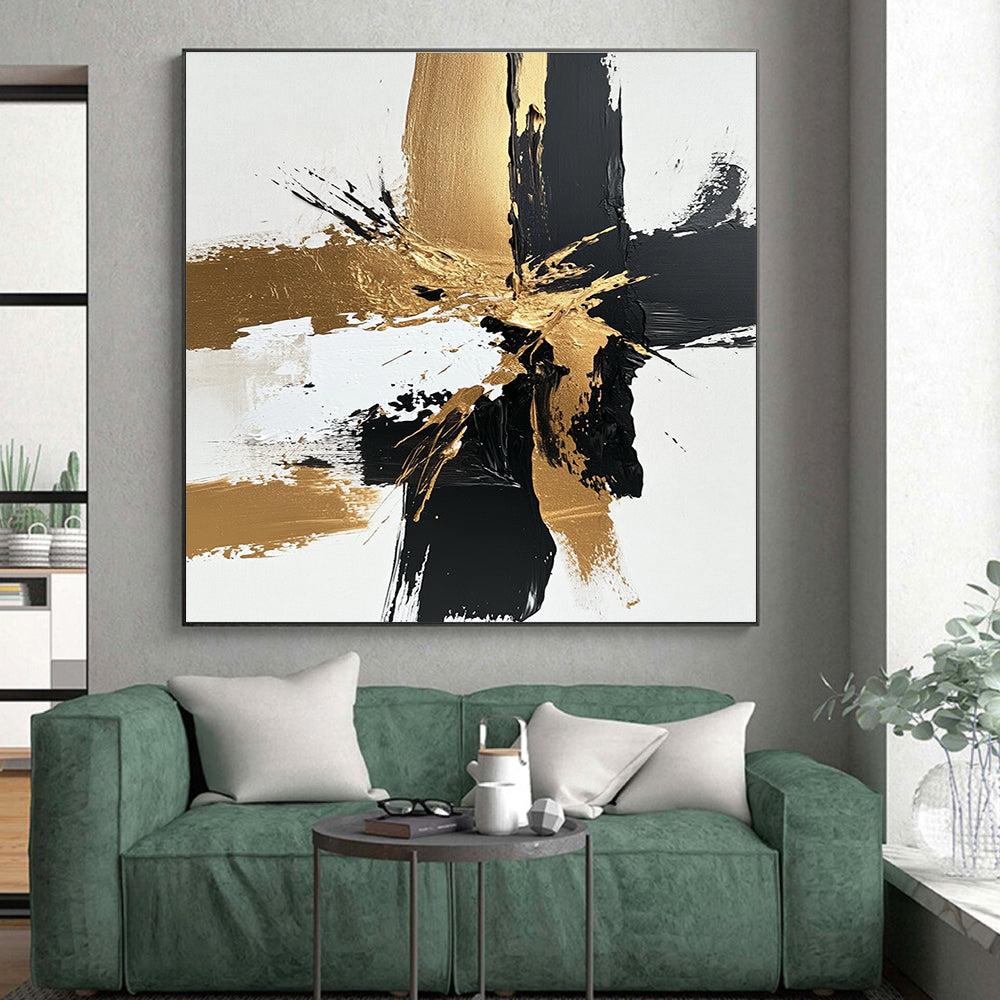 Gold Splash Abstract with Black White and Gray GER366