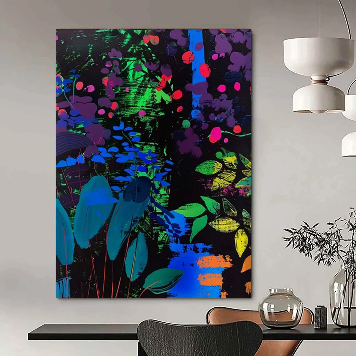 Neon - colored Abstract Forest Painting with Vibrant Foliage ADGE095